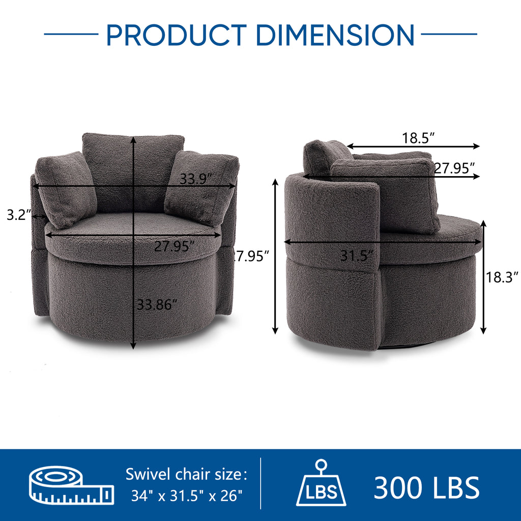 Dark Gray Teddy Velvet Swivel Accent Chair with Storage H981716