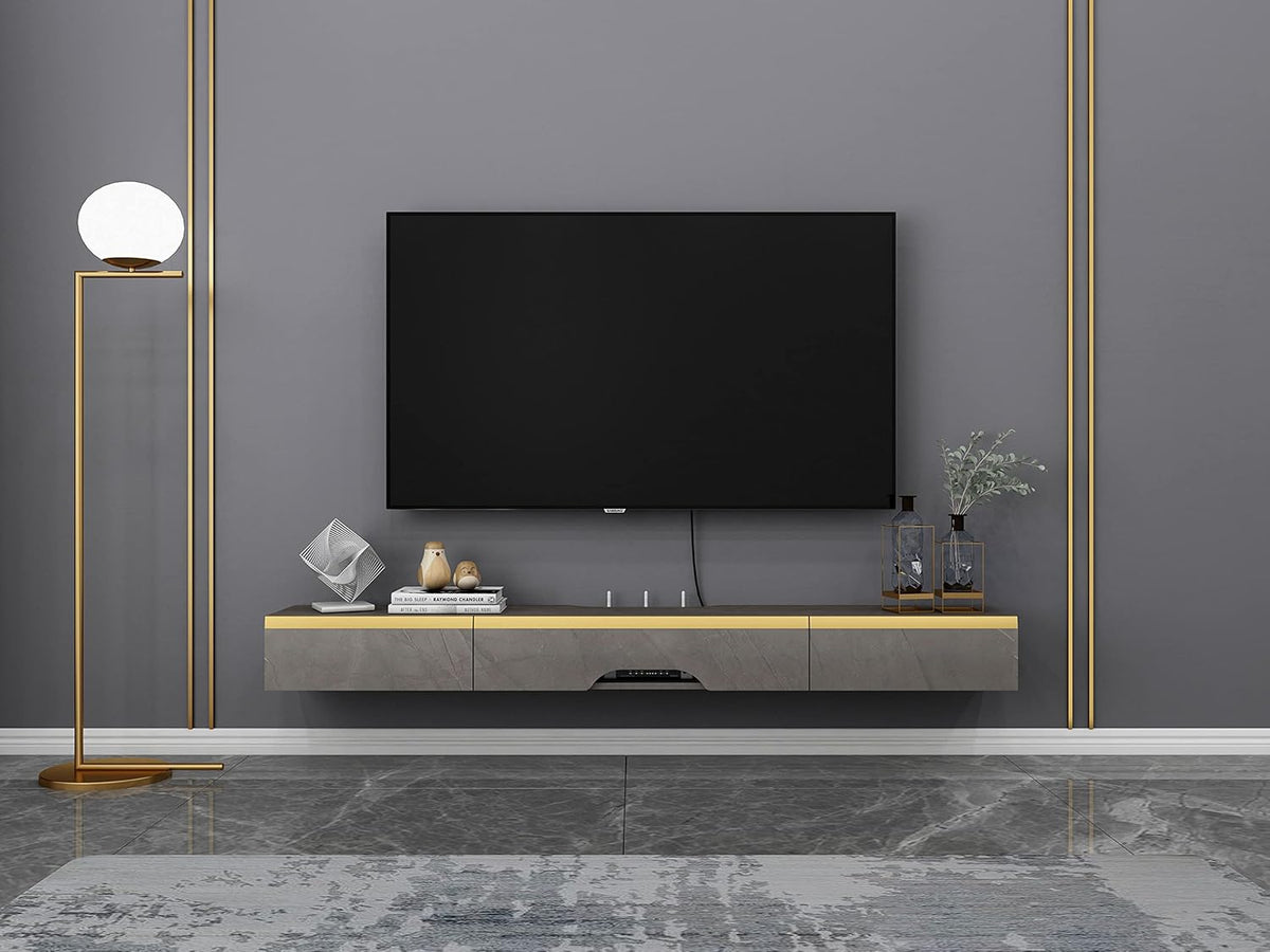 47.24 in Dark Gray Wall Mounted Wood TV Shelf with 3 Doors V694085