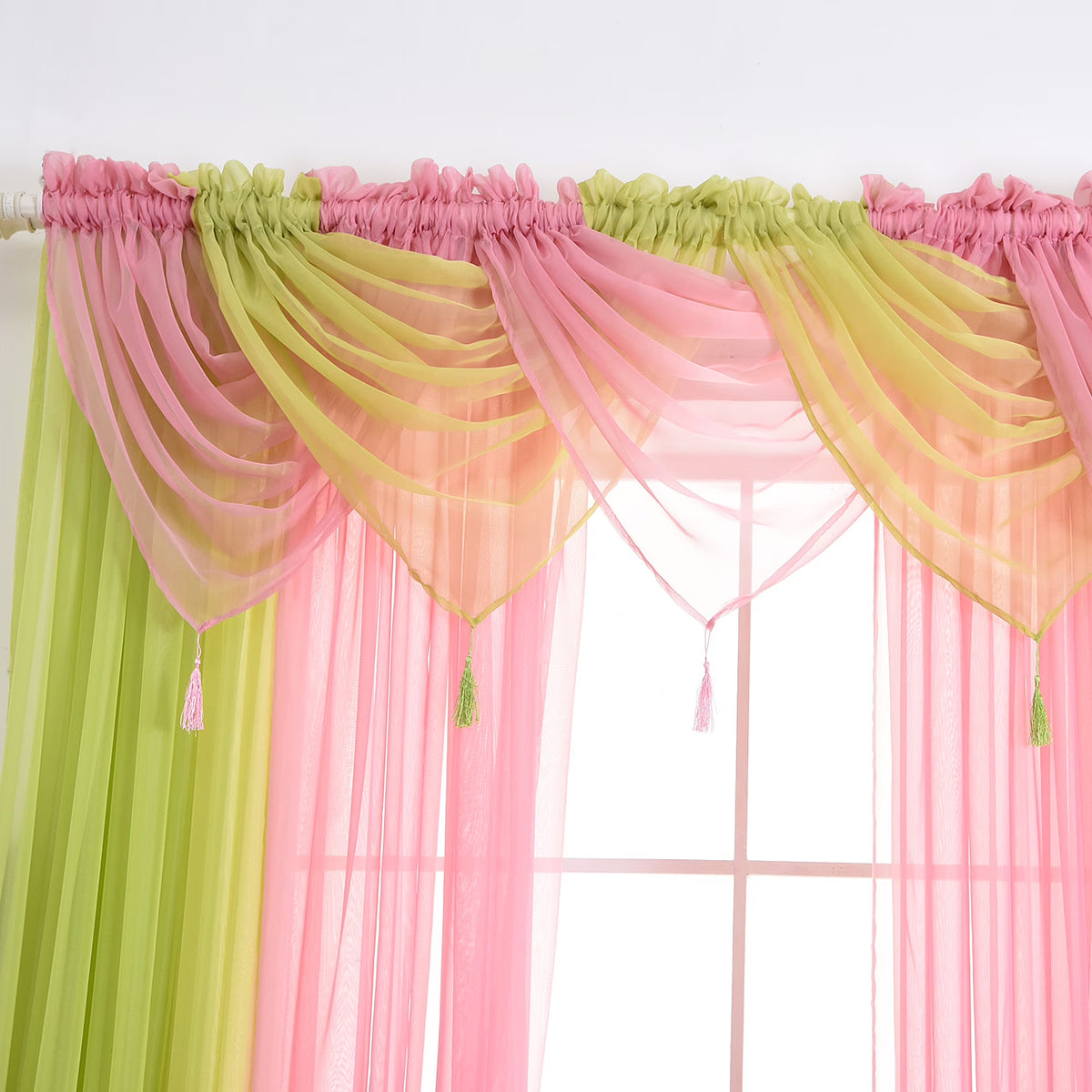 15 Color Solid Sheer Voile Curtains with Tassle K9608