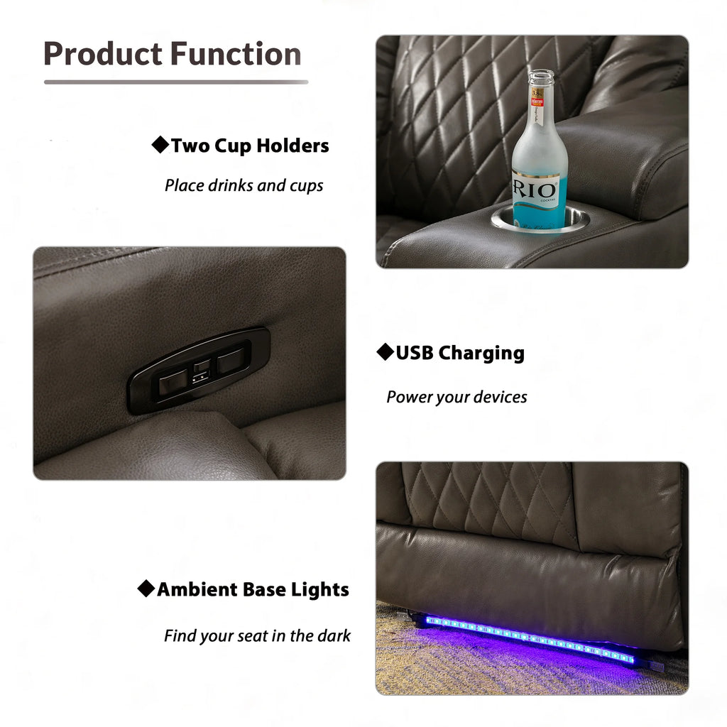 Power Motion Recliner with USB Charging Port and Hidden Arm Storage, 2 Cup Holders and 360° Swivel Tray Table Z483483