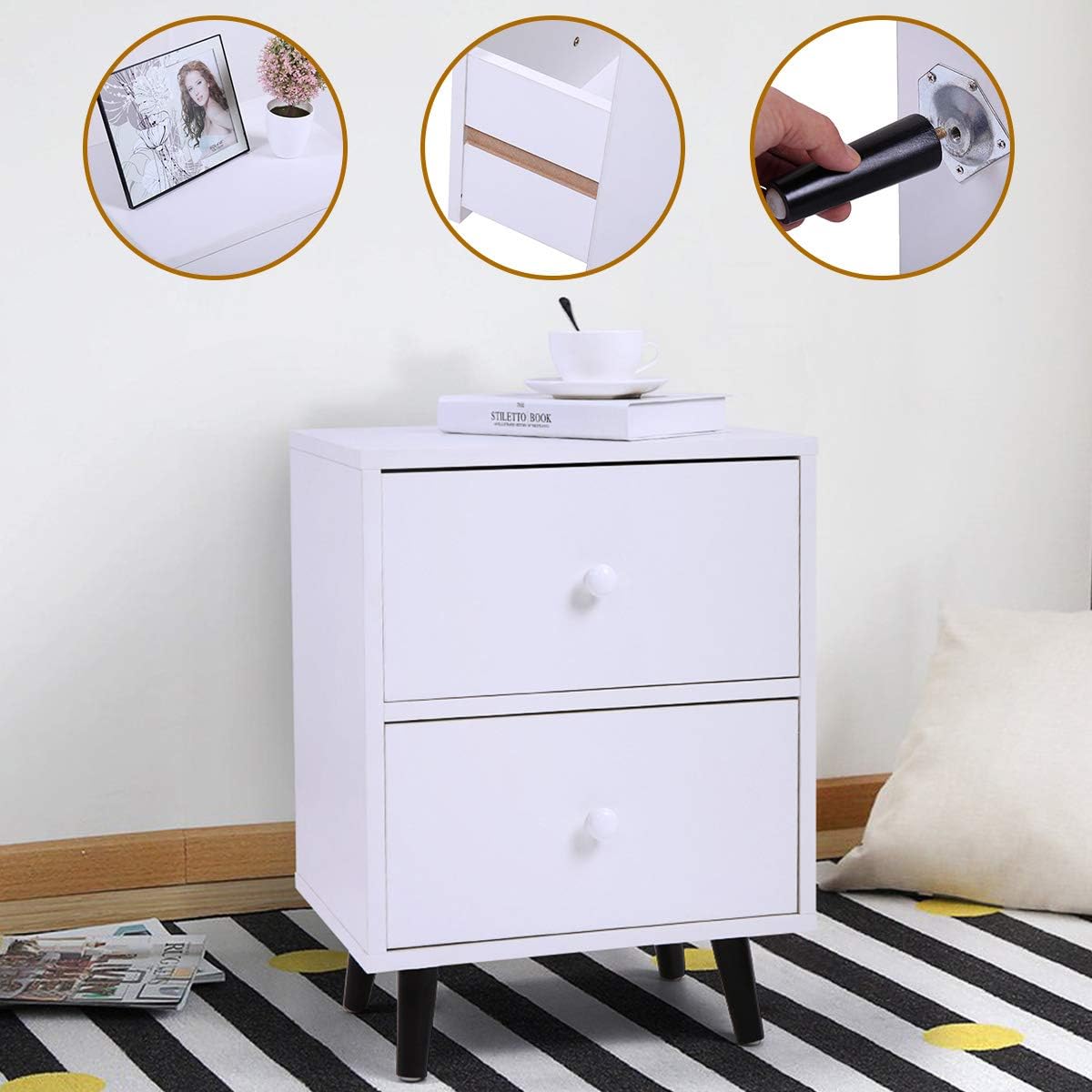White 2 Drawer Wood Nightstand X695