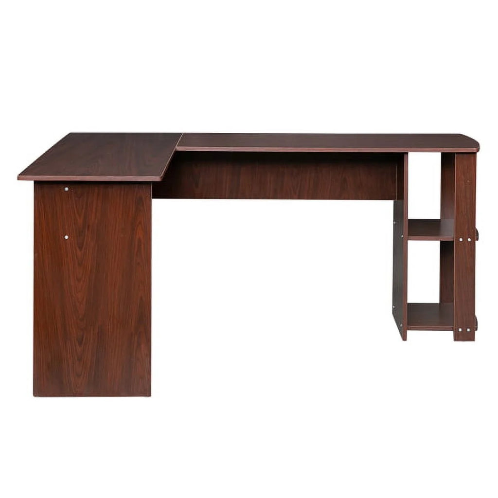 L-Shaped Wood Computer Desk with Shelves Dark Brown L770301