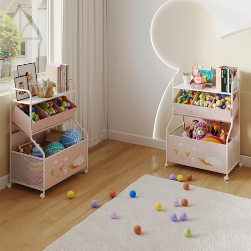 White 3-Tier Toy Storage Organizer with Wheels F61697