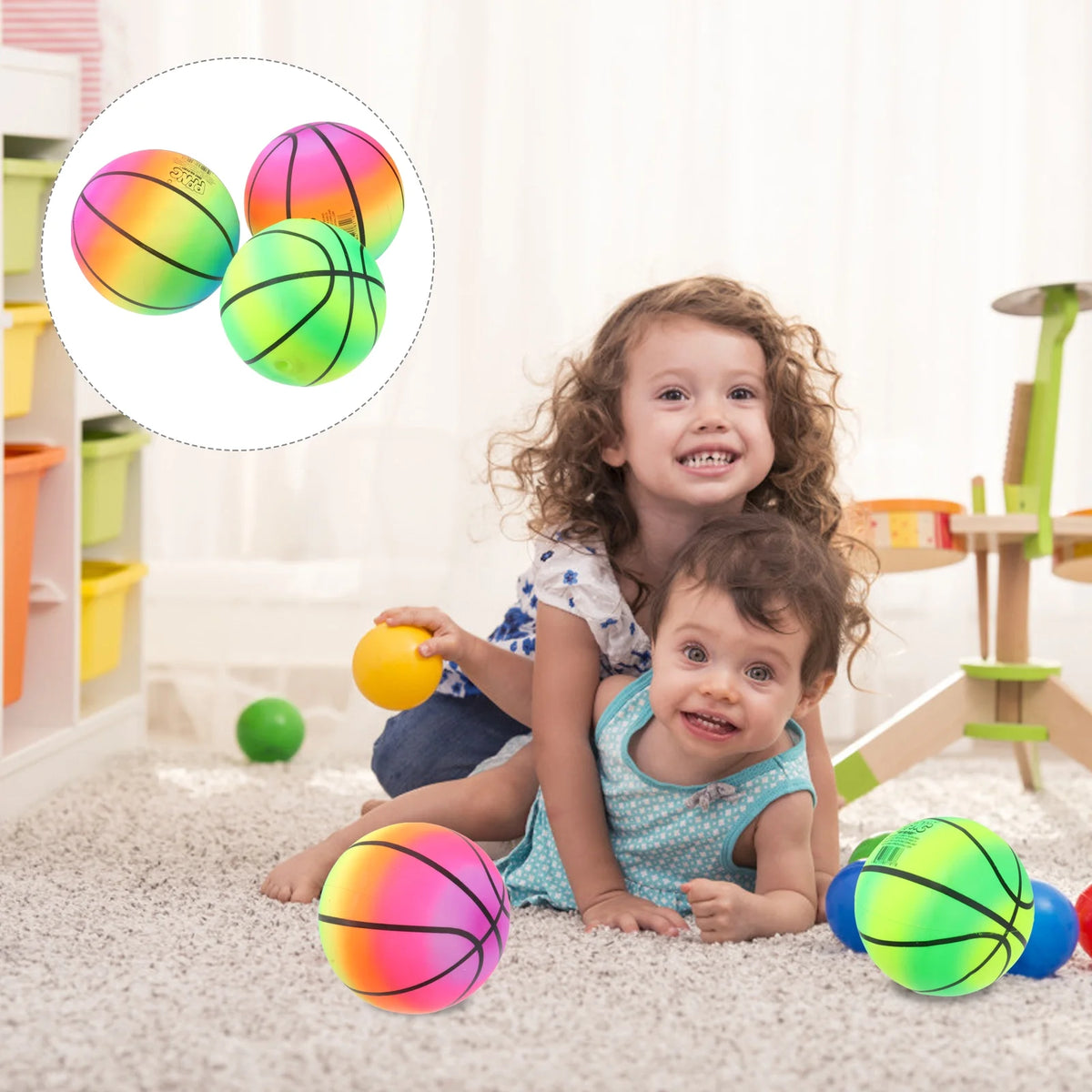 16 CM Rainbow Balls Elastic PVC Beach Play Ball Children Toy X629