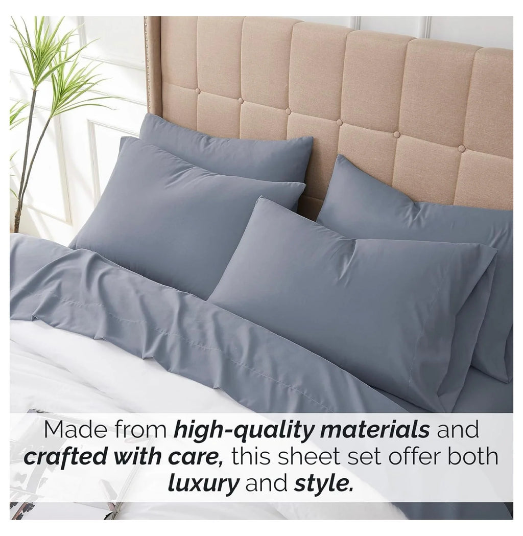6-Piece King Microfiber Sheet Set with 21" Deep Fitted Sheet, Slate Blue P301599