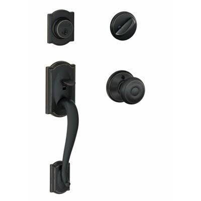 Aged Bronze Handleset with Single Cylinder Deadbolt and Door Knob K7559
