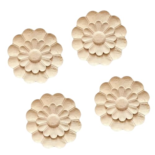 4Pcs Round Wood Appliques for Furniture Decoration (3.15"x3.15") C40966