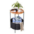 Round Wood Bedside Table with Storage Basket J496