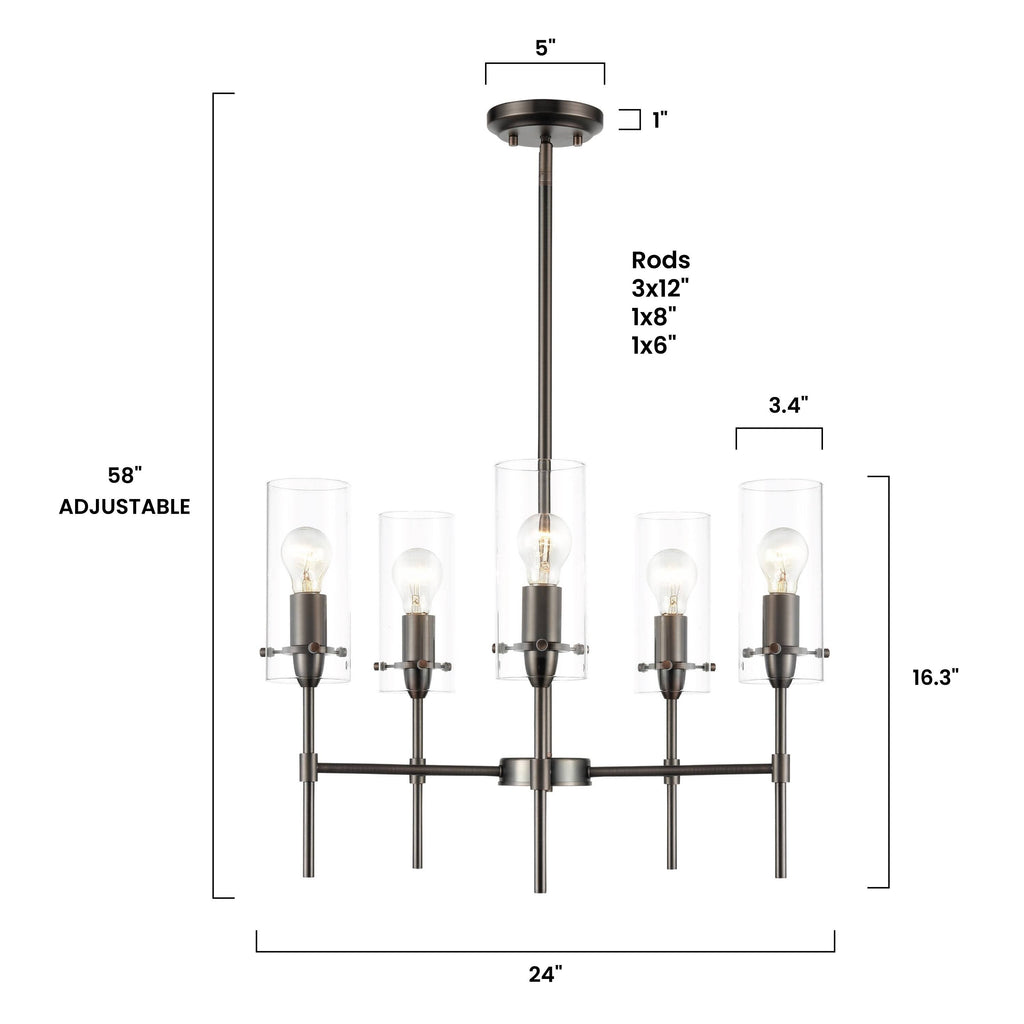 Satin Nickel 5-Light Chandelier Pendant with Clear Glass Shades U114
