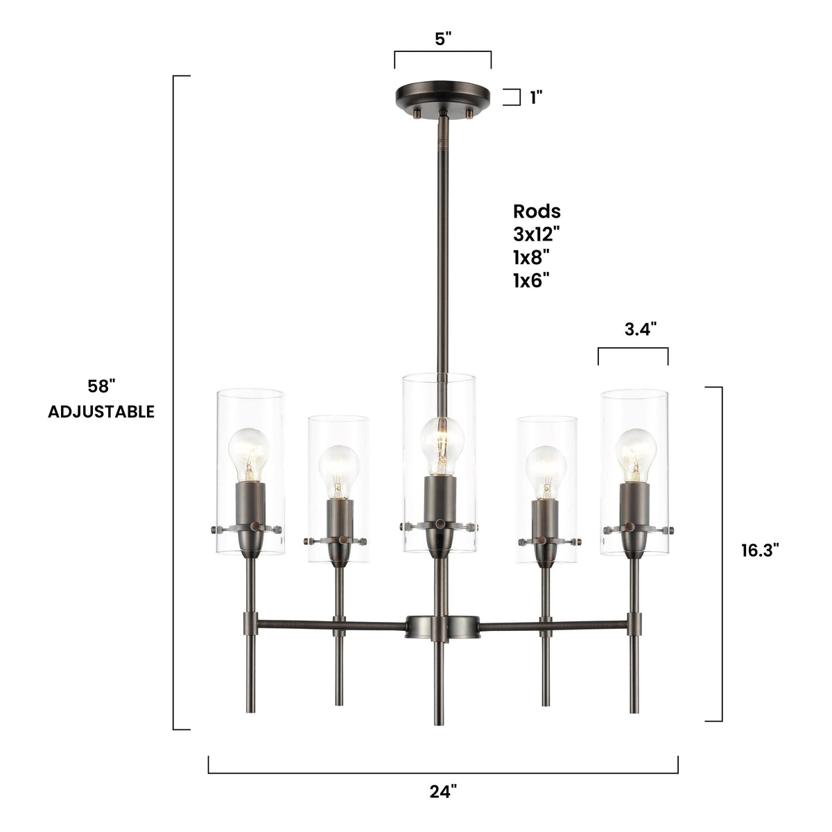 Satin Nickel 5-Light Chandelier Pendant with Clear Glass Shades U114