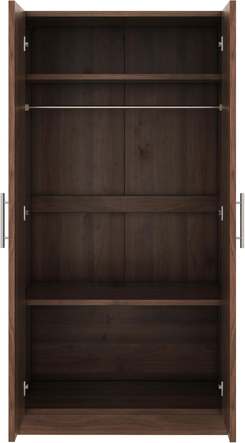 2-Door Wooden Wardrobe Armoire with 3 Adjustable Shelves and Hanging Rod, Brown M412820