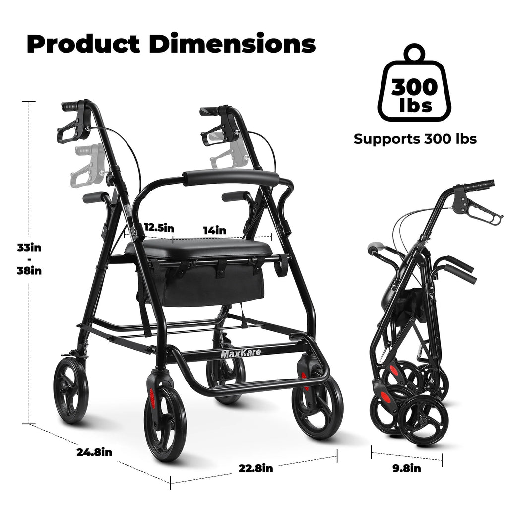 Black Height Adjustable Rollator Walker with Armrest and Backrest R160807