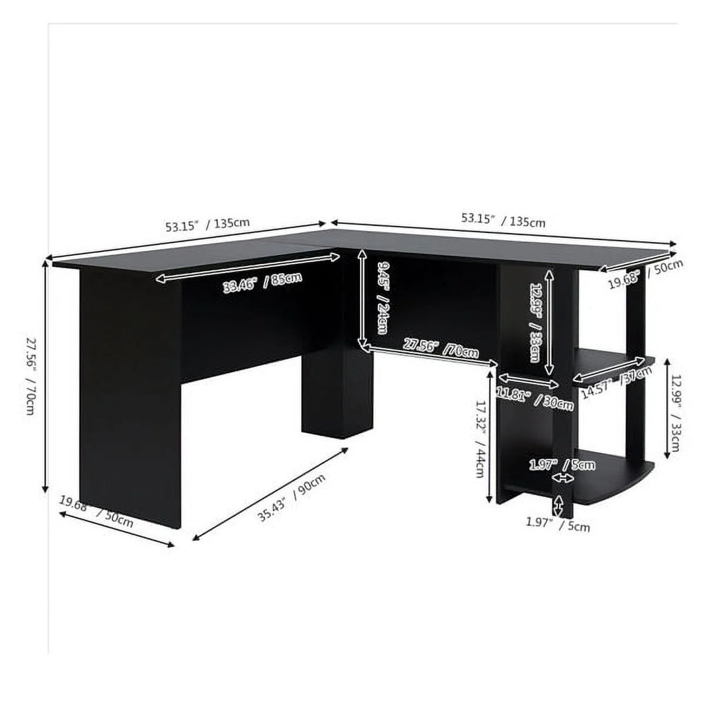 L-Shaped Wood Computer Desk with Shelves Dark Brown L770301