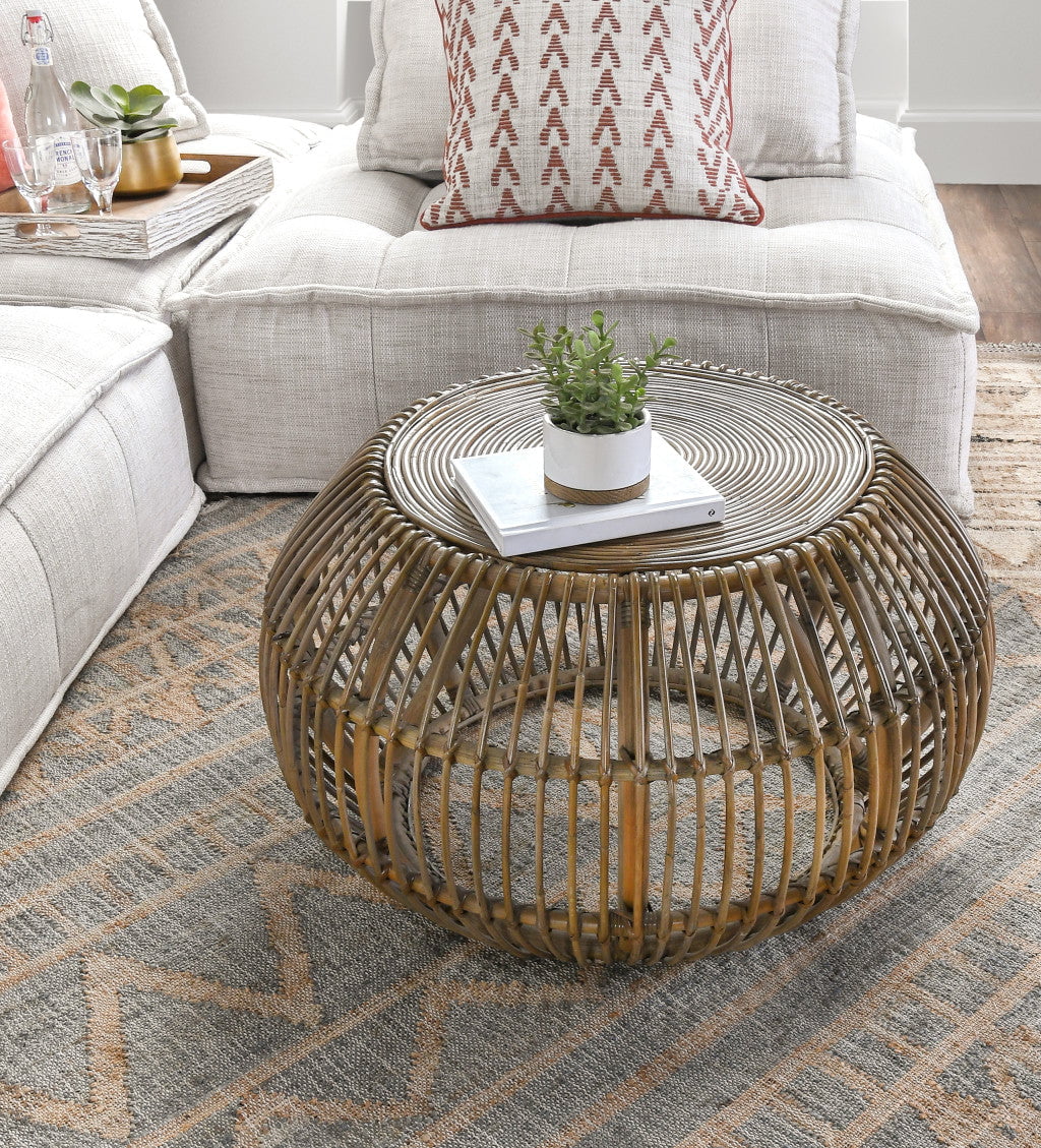 Natural Rattan Round Distressed Coffee Table B6223