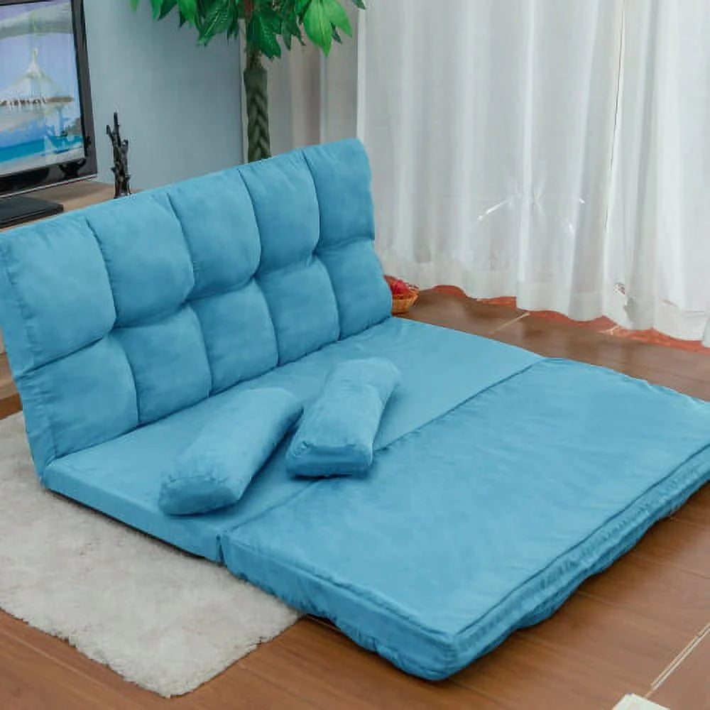 Blue Double Chaise Lounge Sofa with Two Pillows W3788