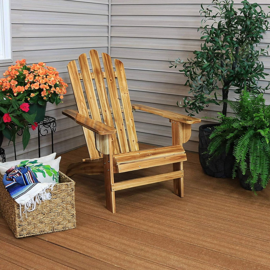 Rustic Adirondack Chair, Natural Fir Wood, Light Charred Finish, 250-Pound Weight Capacity M958061