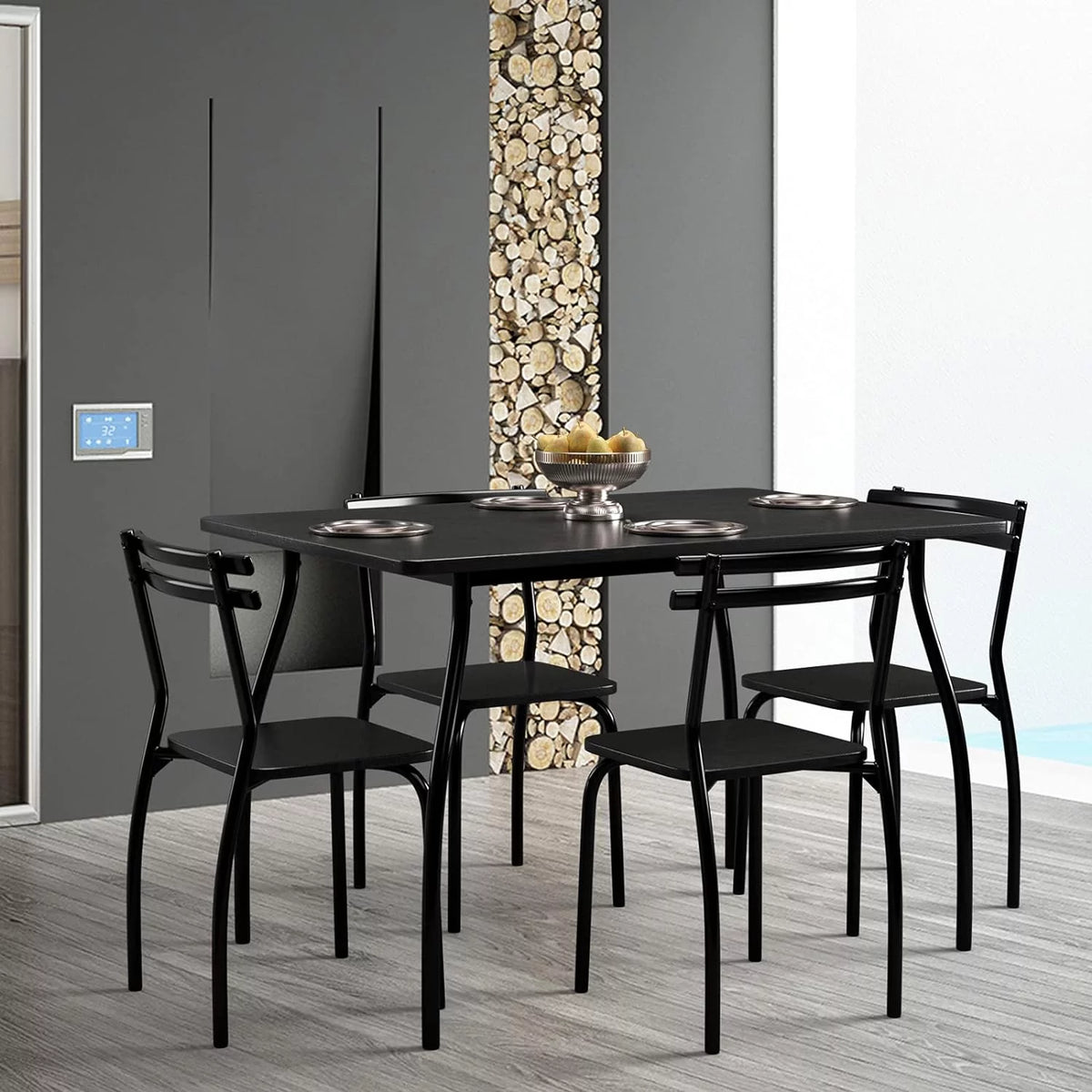 Modern Metal and Wood Rectangular Dining Table Set with 4 Chairs U4216