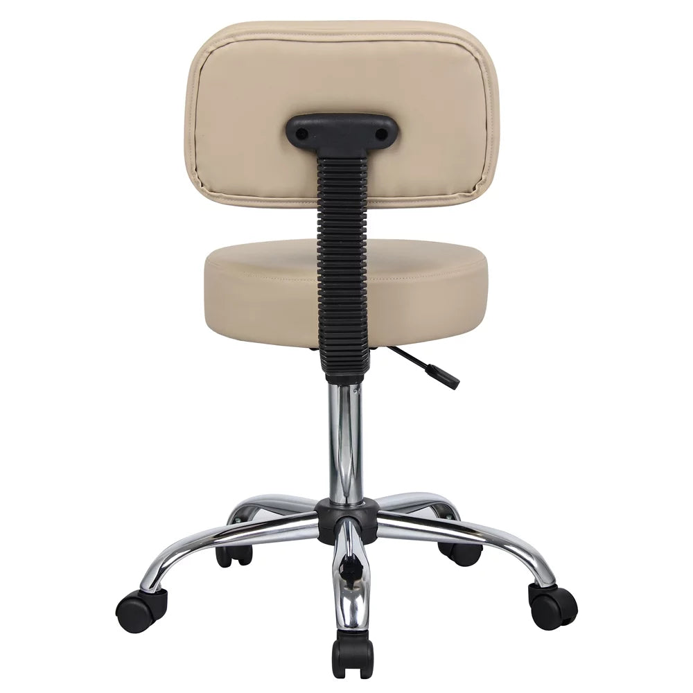Beige Adjustable Rolling Stool with Back J70291
