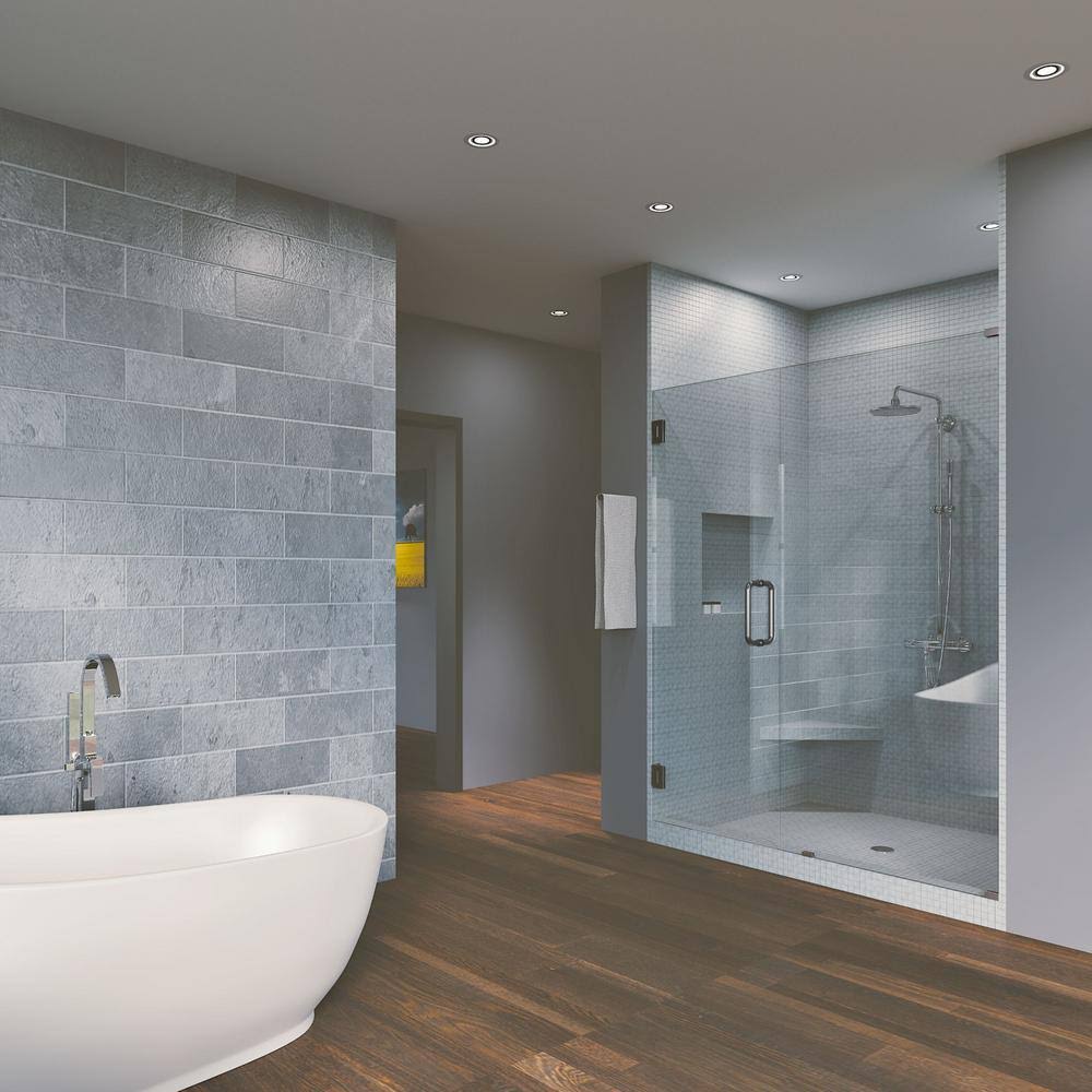 38x22 x 76x22 Hinged Frameless Shower Door Brushed Nickel W9905