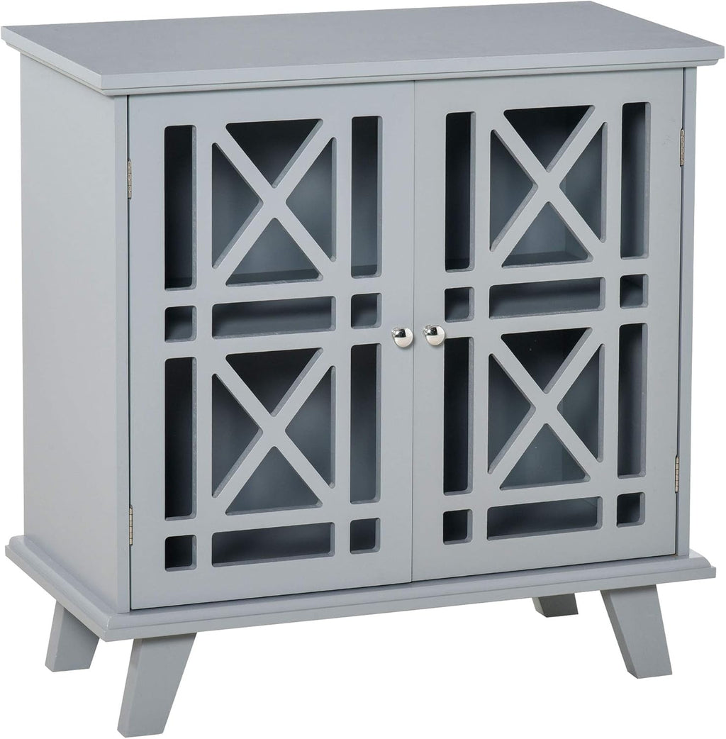 Grey Wood Sideboard Cabinet with Fretwork Doors N9845