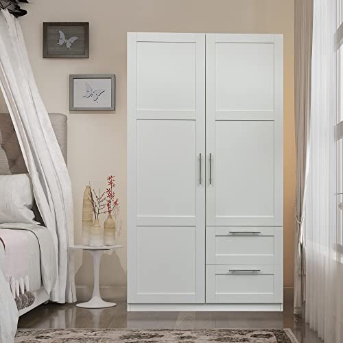 White Tall Kitchen Pantry Cabinet with 2 Doors and 2 Drawers N606