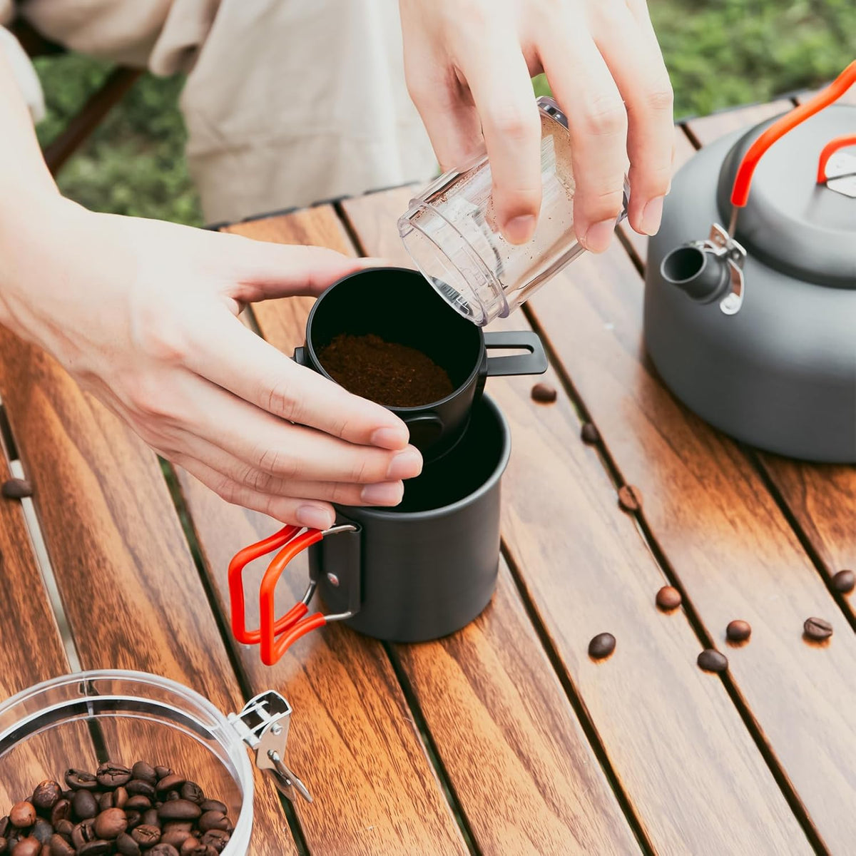 1.2L Camping Coffee Pot with Mug and Coffee Filter O512