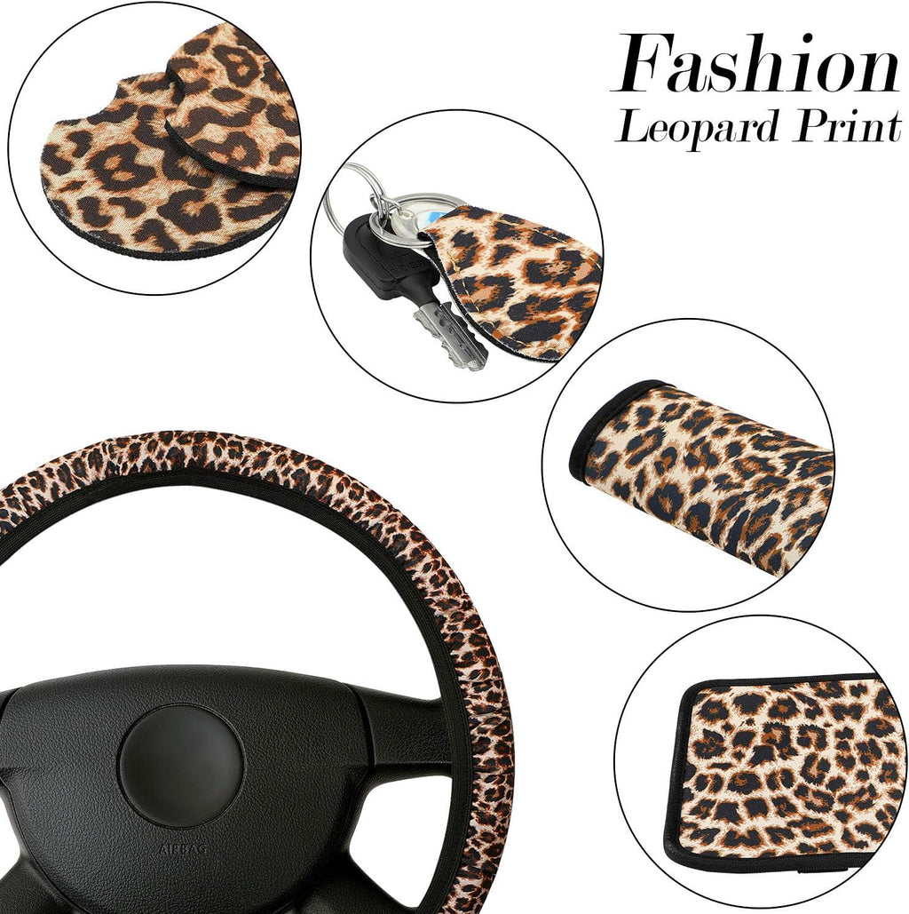 7 Pieces Leopard Print Car Accessories Set A784