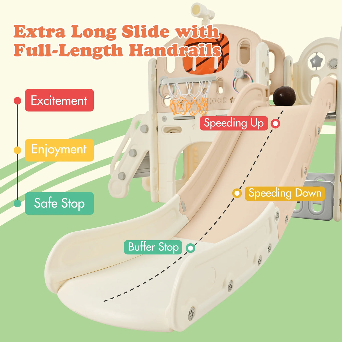 9 in 1 Kids Slide Playset with Basketball Hoop Y2915