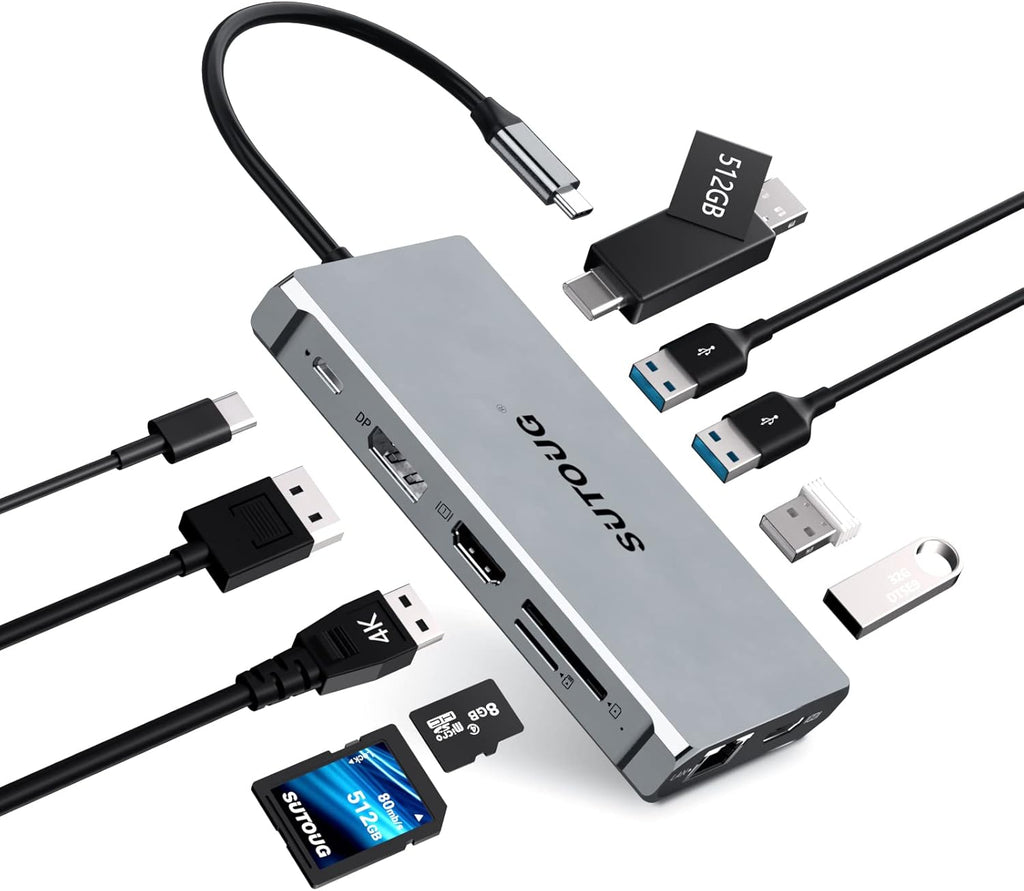 12 in 1 USB C Hub Docking Station with Triple Displays, 2 HDMI, DP, 100W PD, SD/TF Card Reader, 3 USB 3.0 Ports L576531