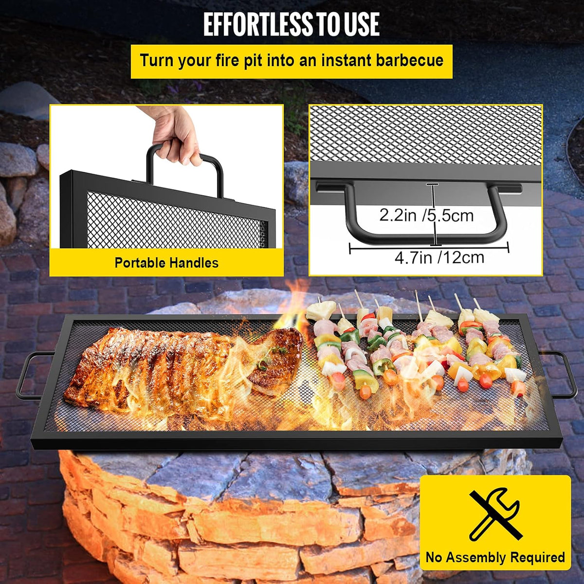 32 x 15 inch Black Steel Fire Pit Grill Grate S9162