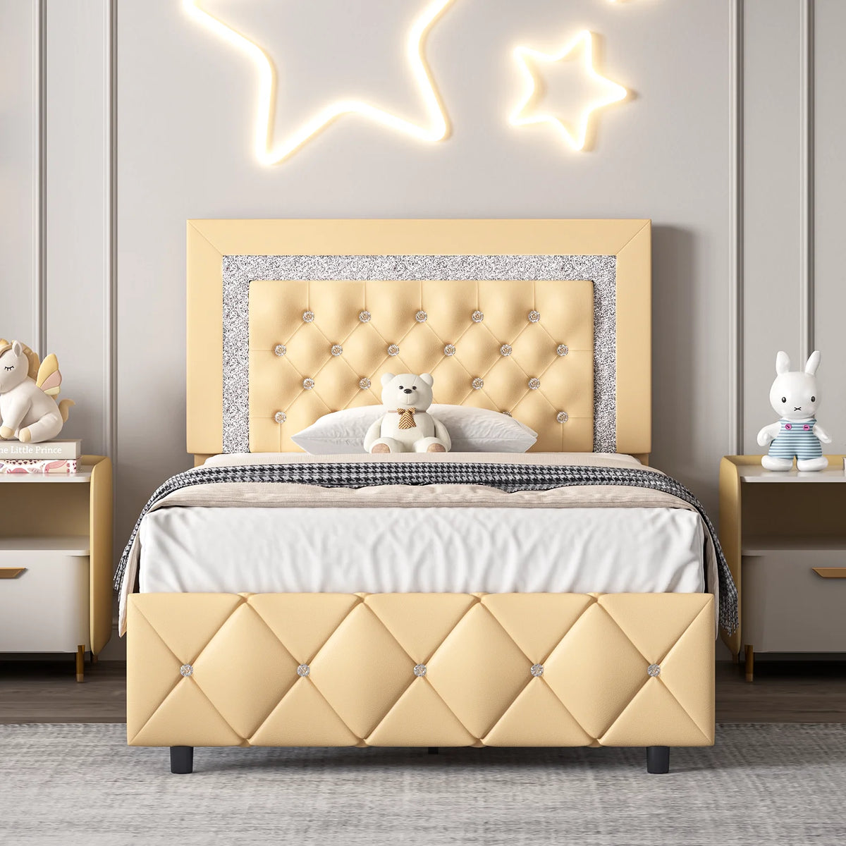 Queen Size Black Upholstered Platform Bed with Tufted Headboard N692