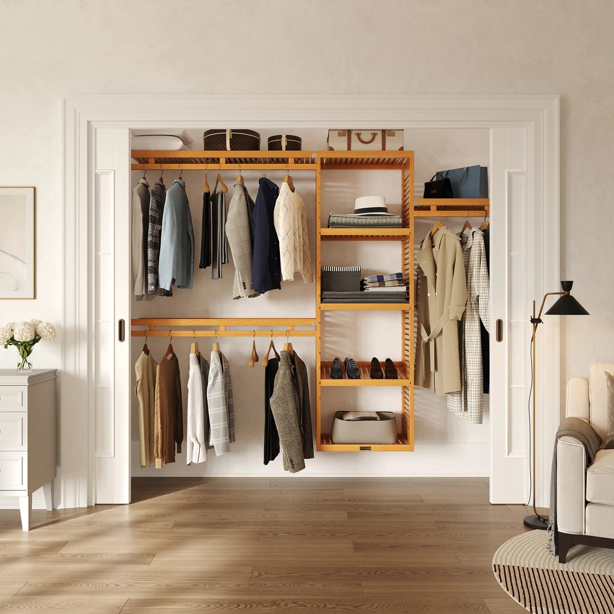 Wood Reach-In Closet System Honey Maple Finish X64593