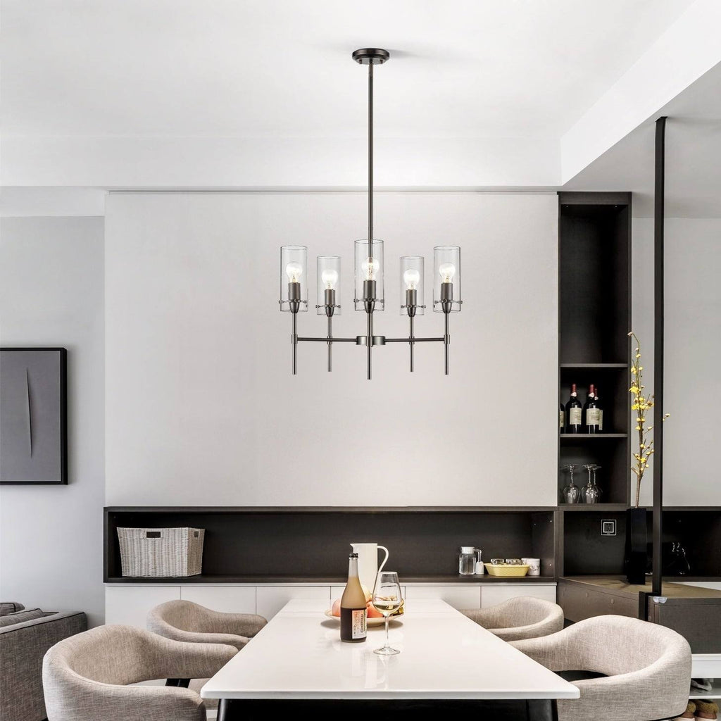 Satin Nickel 5-Light Chandelier Pendant with Clear Glass Shades U114