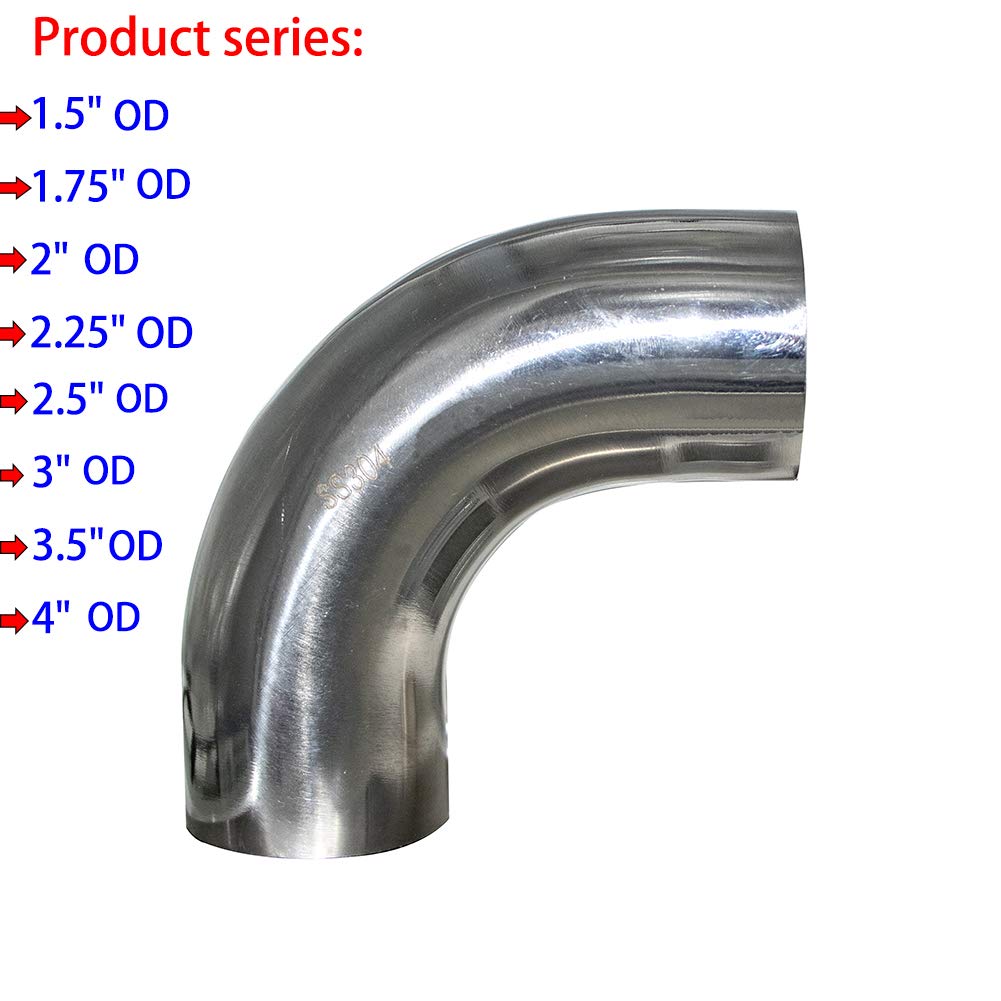 Stainless 4" 90 Degree Mandrel Bend Elbow 14GA .078" Wall 1.5" Leg SS304 Pack of 2 T82536
