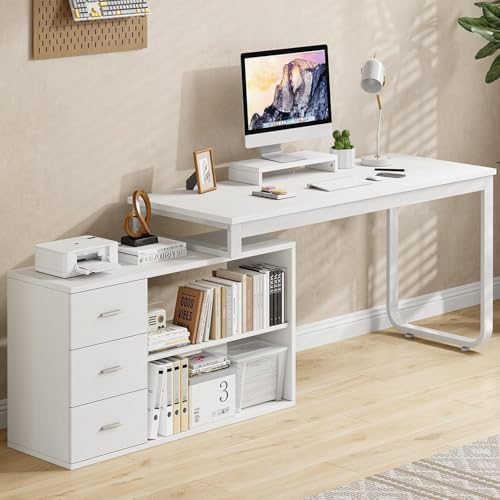 55 Inch Reversible L Shaped Computer Desk with 3 Drawers O332039