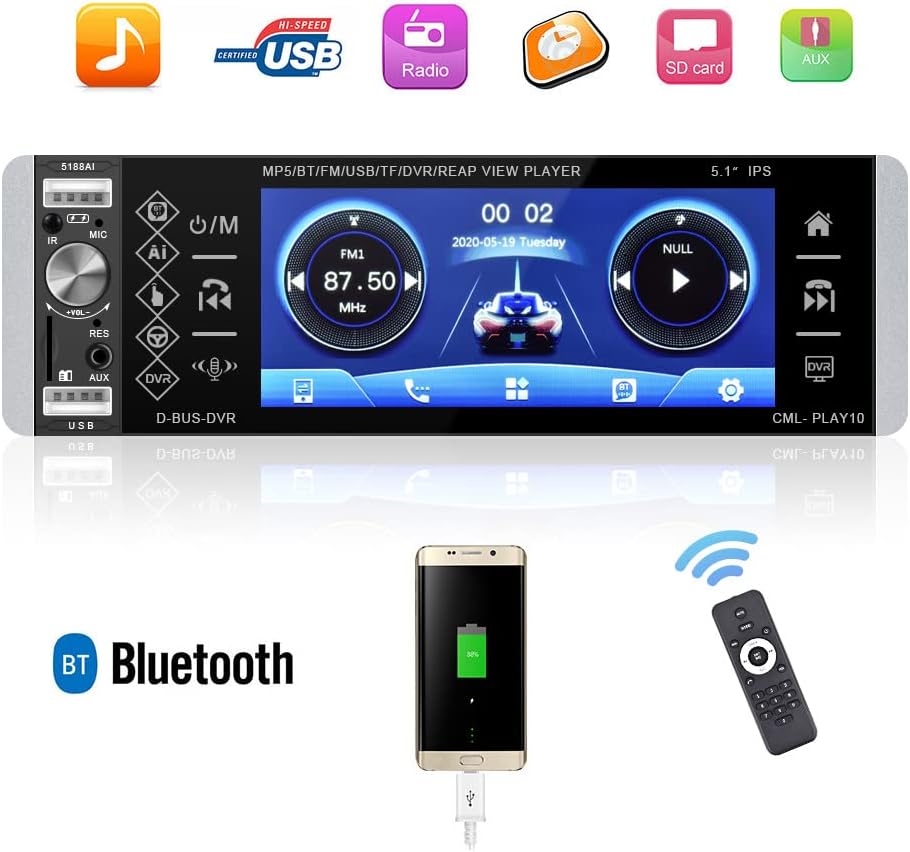 5.1 Inch Touchscreen Car Stereo with Bluetooth, Backup Camera, AM/FM Radio Z7319