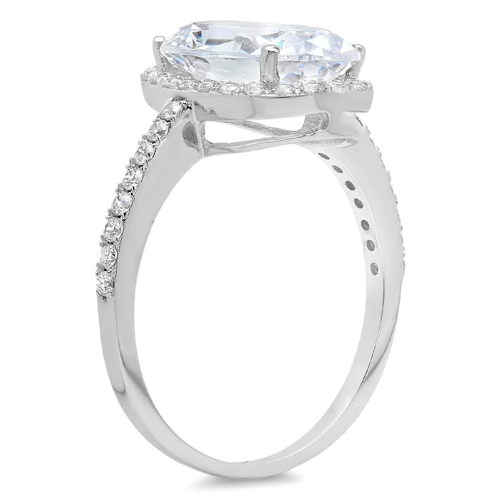 Oval Cut Genuine Cultured Diamond SI1-SI2 I-J 18K White Gold Halo Engagement Ring Z793059
