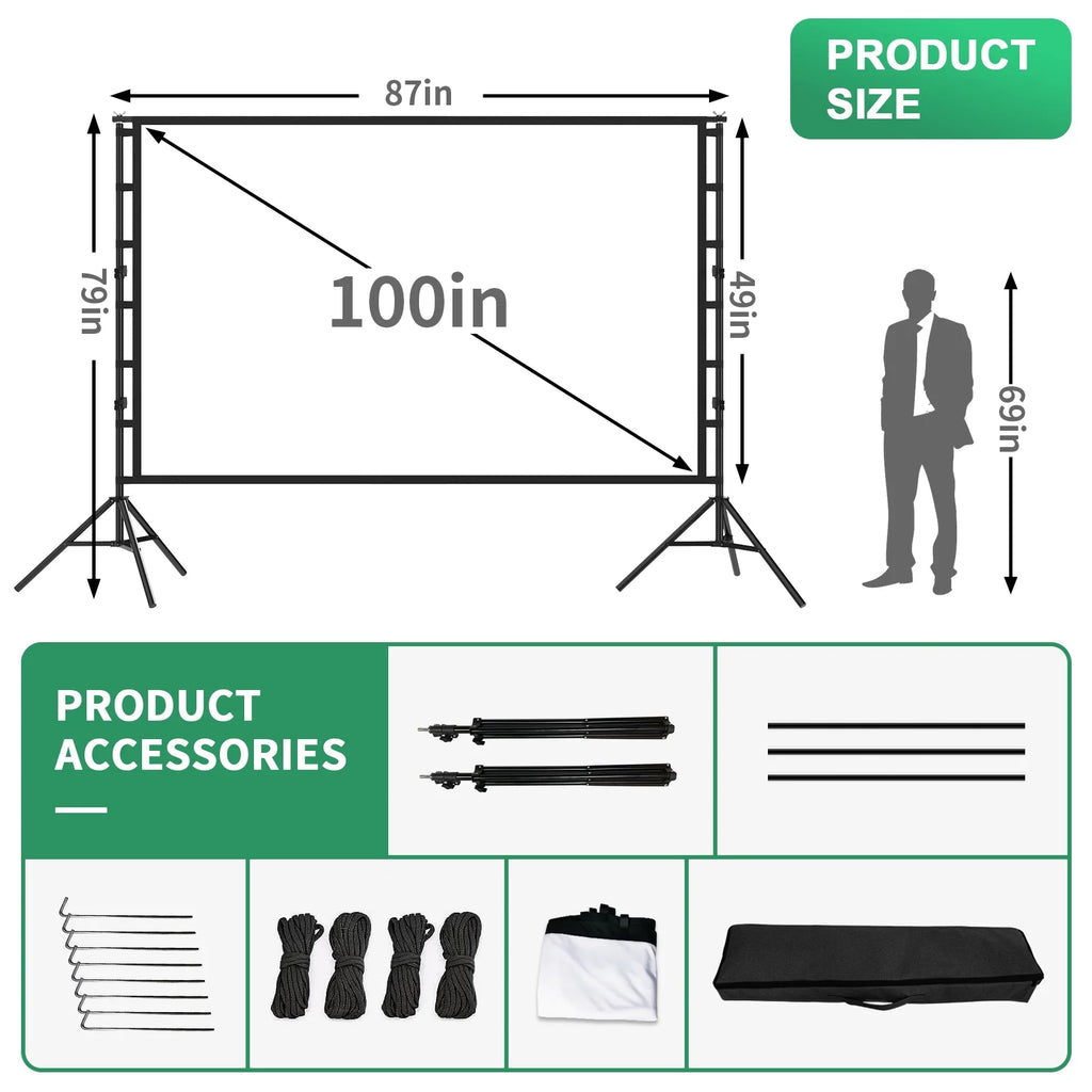 100 inch Portable Projector Screen with Stand F3612