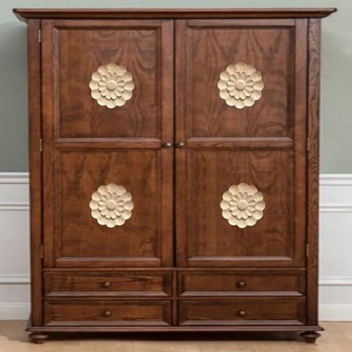 4Pcs Round Wood Appliques for Furniture Decoration (3.15"x3.15") C40966