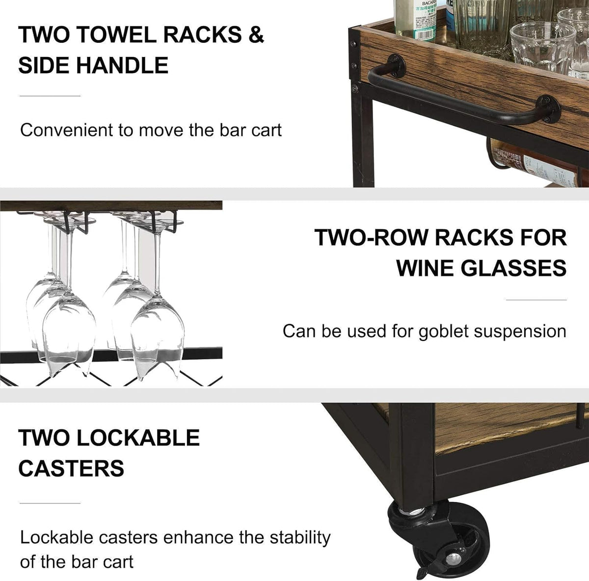 Bar Cart with 3-Tier Storage Shelves B346043