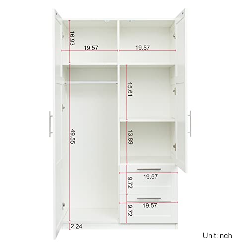 White Tall Kitchen Pantry Cabinet with 2 Doors and 2 Drawers N606