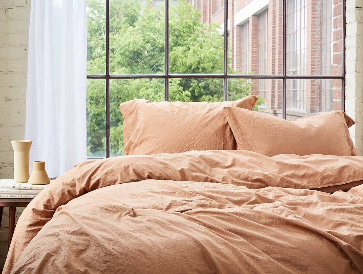 Organic Crinkled Percale King Duvet Cover Steel Blue I6214