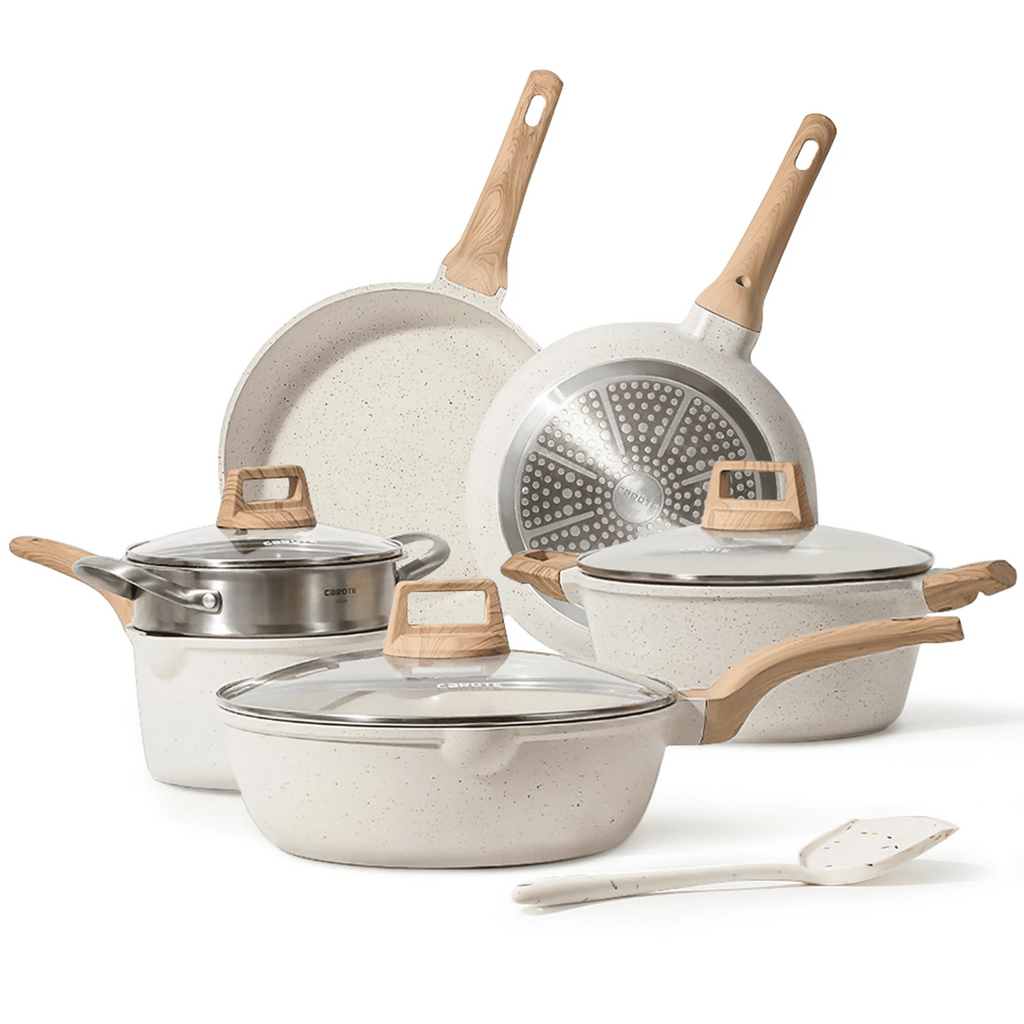 10 Pcs White Nonstick Granite Cookware Set C91232