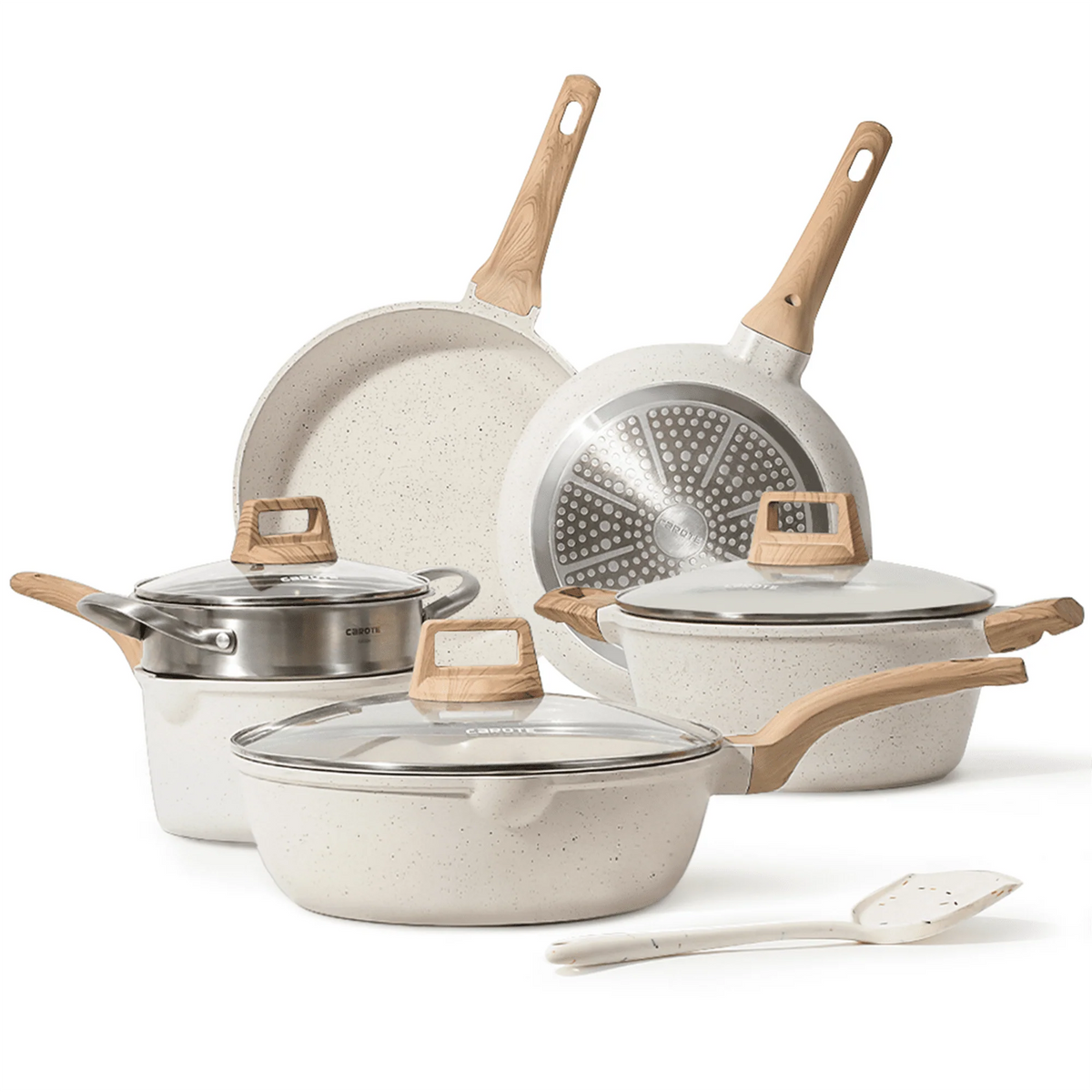 10 Pcs White Nonstick Granite Cookware Set C91232