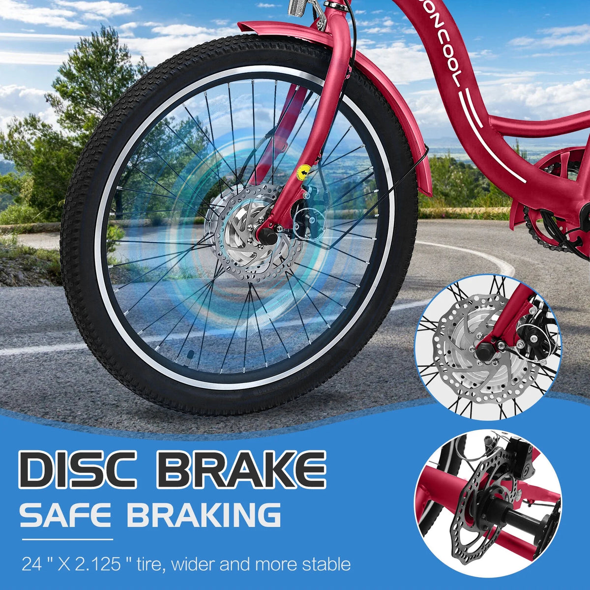24Inch Electric Trike, 350W 36V 10AH Lithium Battery, 7 Speeds Three Wheel Bike N9026