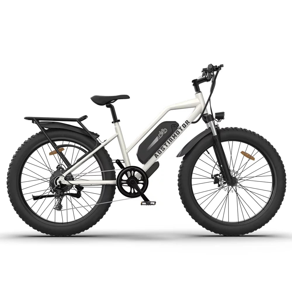 750W Electric Bike Fat Tire 48V 13AH Removable Lithium Battery White P6291