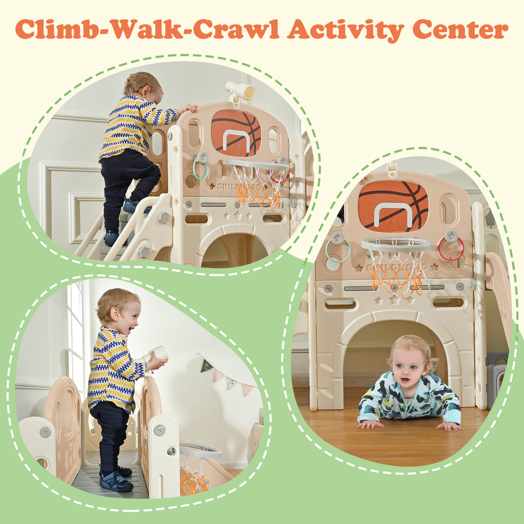 9 in 1 Kids Slide Playset with Basketball Hoop Y2915