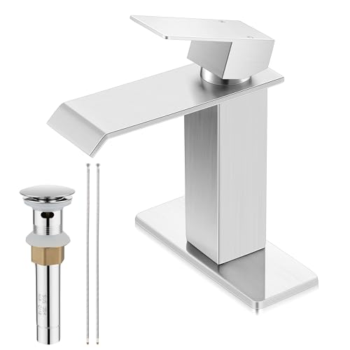 Brushed Nickel Single Handle Waterfall Bathroom Sink Faucet with Pop-up Drain L461