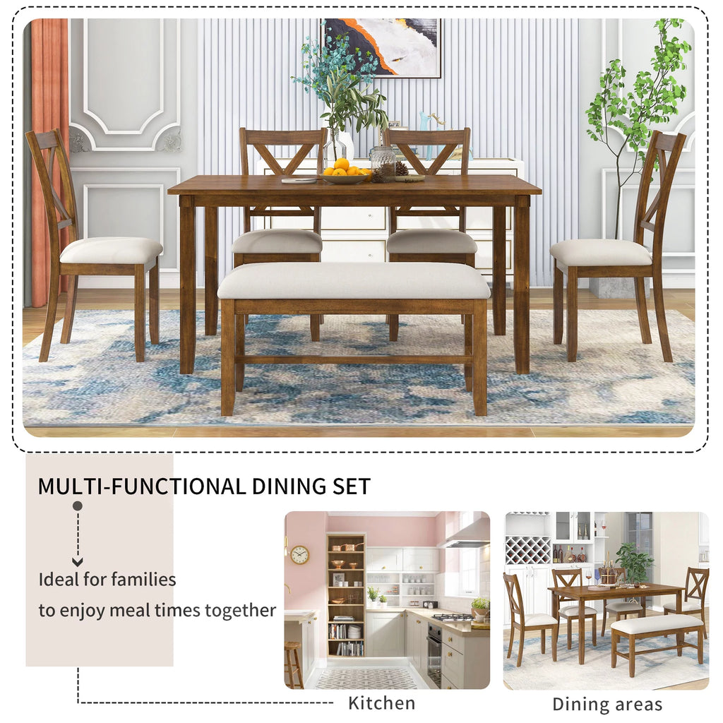 6-Piece Dining Table Set with 4 Upholstered Chairs and Bench Z405