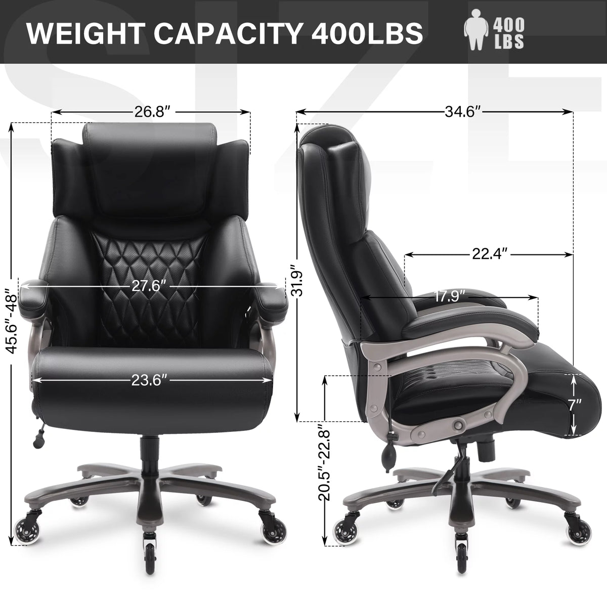 Big and Tall Ergonomic High Back Leather Office Chair 400lbs F6935